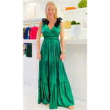 Emerald Liquid Satin w/ VELVET BOWS Cannes Dress