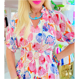 Seashell Print Smocked Waist Dunmore Dress