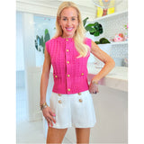 Pink Knit Gold Button Paulson Top