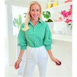 Green Stripe Balloon Sleeve Claudia Top