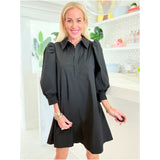 Black Pleated Back Puff Sleeve Dillon Dress