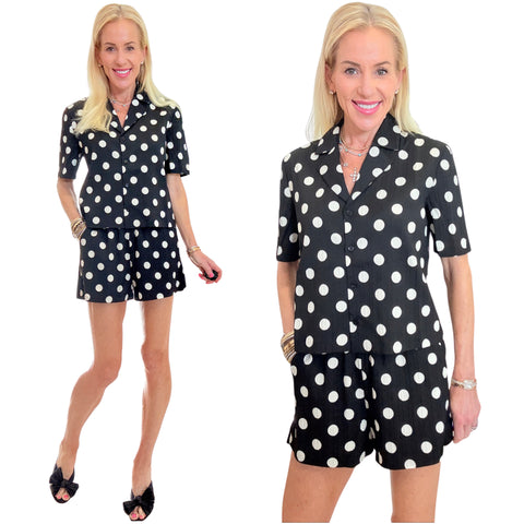 Black & Ivory Textured Dots Minnie Shorts & Top (sold separately)