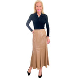 Camel Leather Fit & Flare Celine Skirt