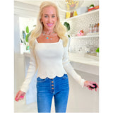 Ivory Scalloped Knit Callo Top