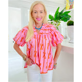 Pink & Orange Bow Print Cotton Hilton Top