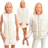 Ivory Fuzzy Knit Chain Detail Marisol Dress & Jacket (sold separately)