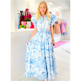 BUNNY Ginger Jar Toile Dress w/Drawstring Waist