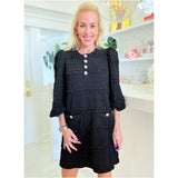 Black Textured Heart Button Newton Dress w/ Pockets