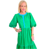 Green & Turquoise Trim Cotton Sadie Dress