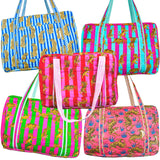 (5 Colors) Quilted Block Print Overnight Bags w/ Top Zip