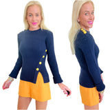 Navy Gold Button Knit Lucille Top