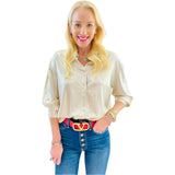Metallic Gold Button Down Shirley Top