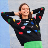 Multicolor Hearts Fine Marino Wool Hearts Sweater