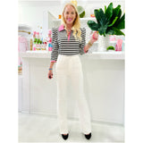 Winter White Corduroy High Waisted Frenchy Flare Jeans