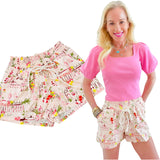 Pink Tropical Locale Linen Shorts w/ Pockets