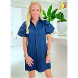 Navy Puff Sleeve Kiki Dress