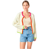 Knit Colorblock Trim Tessa Cardigan Jacket