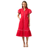 Red + Pink Trim Cotton Davies Dress