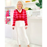 Pink & Red Houndstooth Logan Sweater