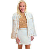 Ivory Fuzzy Knit Chain Detail Marisol Dress & Jacket (sold separately)