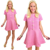 Bubblegum Fit & Flare Metallic Tweed Miranda Dress w/ Pockets