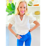 White Accordion Ruffle Sleeve Jaden Top