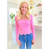 Pink Scalloped Knit Callo Top