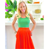 Coral Orange Linen Montage Skirt w/Pockets