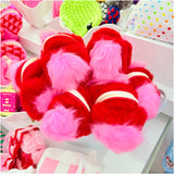 Pink & Red Pom Pom Slippers