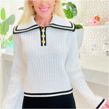 Black & Off White Gold Button Slater Sweater