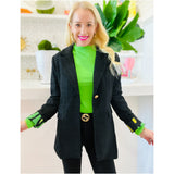 Black Tweed Willa Jacket with Green Satin Lining Contrast