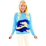 Blue Terrycloth Wave Soft Knit Oceana Sweater