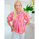 Pink & Orange Bow Print Cotton Hilton Top