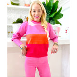 Pink & Orange Puff Sleeve Raina Fine Knit Sweater