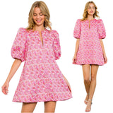 Pink Puff Sleeve Annabelle Dress