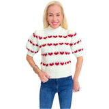 Ivory & Red Hearts Puff Sleeve Amore Sweater