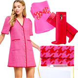 Pink & Red Scallop Embroidered Tweed Stella Dress