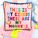 Needlepoint “My Circus” Pillow w/ Velvet Back