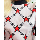 Soft Knit Vibrant Stars Puff Sleeve Gates Sweater Top