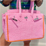 12” Baby Pink + Orange Trim Terry Seychelles Tote w/ Removable Tassel