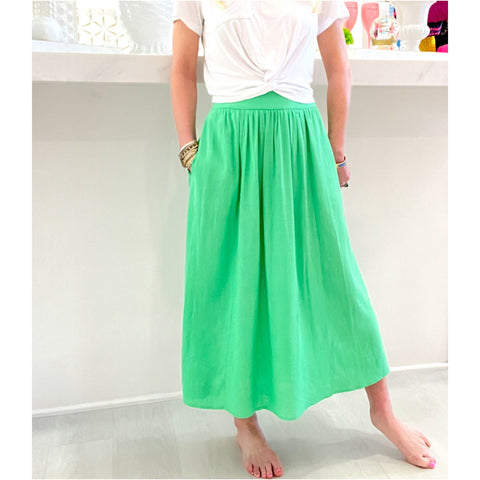 Seafoam Green Linen Montage Skirt w/Pockets