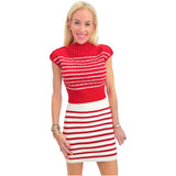 Button Detail Red Ivory Stripe Knit Ranken Top