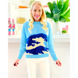 Blue Terrycloth Wave Soft Knit Oceana Sweater