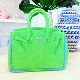 12” Lime + Blue Trim Terry Seychelles Tote w/ Removable Tassel