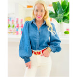 Denim Puff Sleeve Melkie Top