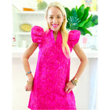 Metallic Pink Woven Flutter Sleeve Sadie Shift Dress