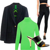 Black Tweed Willa Jacket with Green Satin Lining Contrast