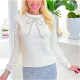 Ivory Pearl & Rhinestone Bow Lursa Sweater