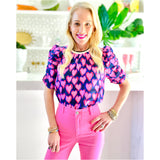 Puff Sleeve Contrast Collar Damien Heart Top