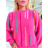 Pink Embroidered Confetti Stripe Anson Sweater